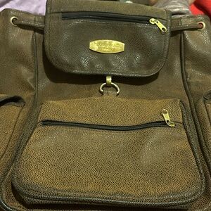 Ettore Sottsass Brown Leather Backpack with Gold Accents